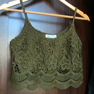Olive Green Lace Tank Crop Top